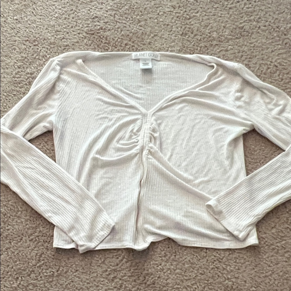 Blanc Noir Women's White Ruched Long Sleeve Top